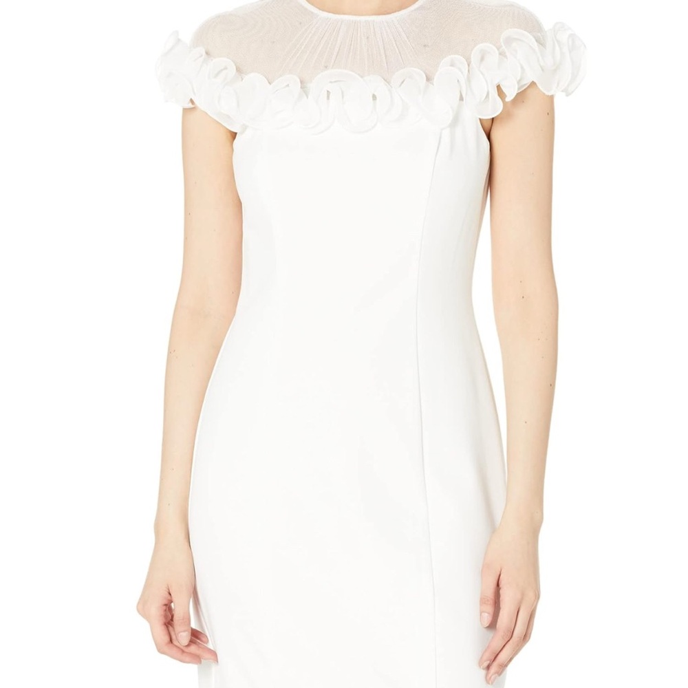 Adrianna Papell Cream Sheath Mini Dress with Bateau Neckline